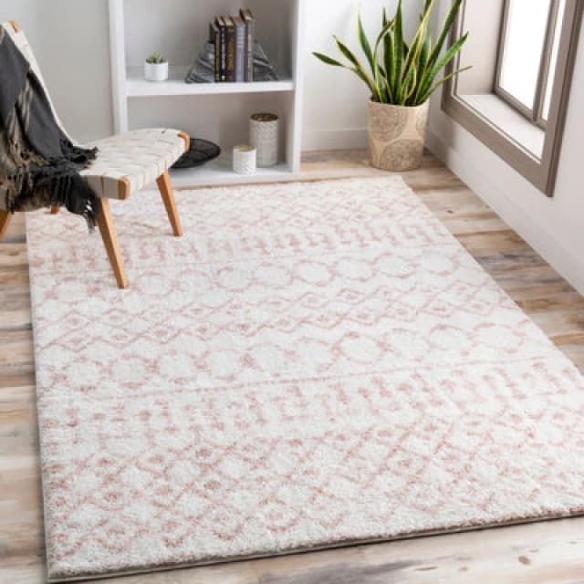 Livabliss Shaggy Global Plush Pile Pale Pink Saanjh Area Rug 160 X 220 Cm - Easy Care, Non Shedding, Ideal For Living Room & Bedroom