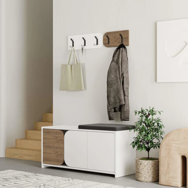 Decortie Moni' Shoe Cabinet with 5-Hook Organiser Set 104.9cm in Dark Brown Size: 2 Pack Dark Brown Unisex 2 Pack