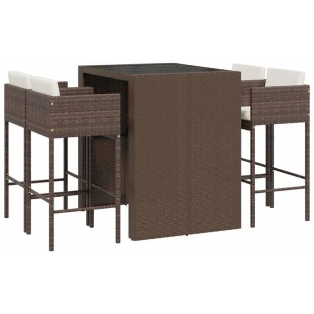 vidaXL 5 Piece Garden Bar Set with Cushions Brown Poly Rattan, Brown 3203941