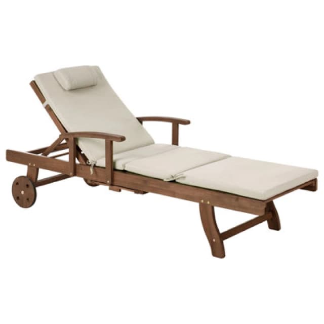 Beliani Sun Lounger With Cushion Amantea Premium Acacia Wood Taupe