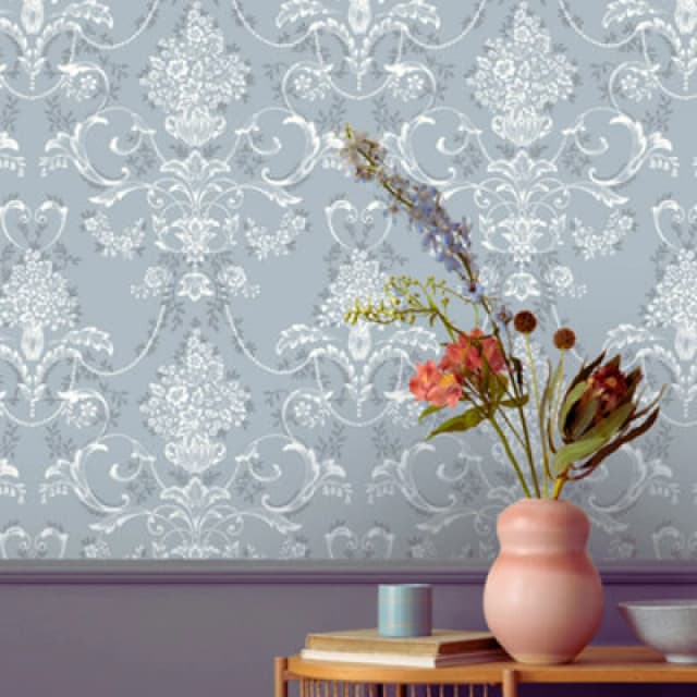 Rasch Amelie Damask Floral Blue & White Wallpaper 260246