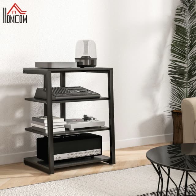 HOMCOM HiFi Rack Stand w/ Power Strip Rack 4-Tier Record Player Stand Black TJ Hughes 5056725584108