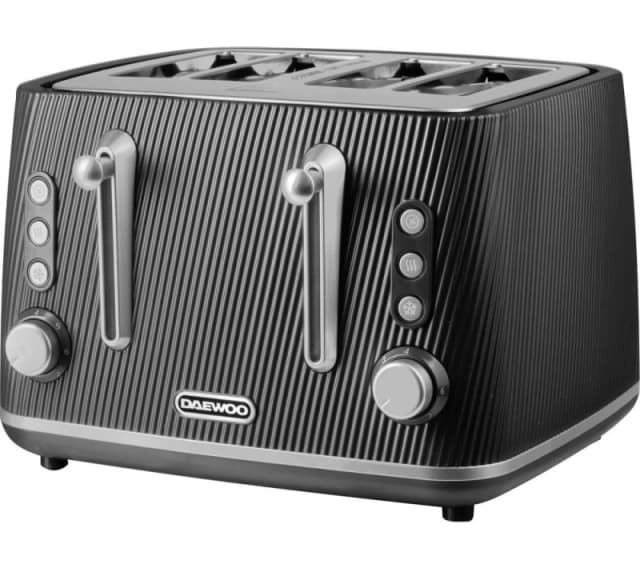 Daewoo Daewoo 'Cascade' 4-Slice Toaster Ridge Textured Finish Defrost Reheat Cancel in Black Size: Large Black Large Unisex 5024996984194