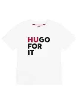 HUGO Boys Go For It Logo T-Shirt - White, Size 10 Years