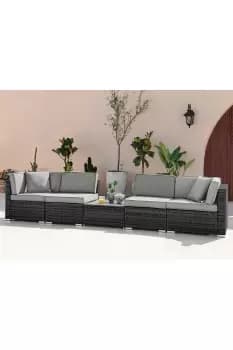ORLANDO Brown 4 Seater Modular PE Rattan Outdoor Garden Sofa Set with Glass Topped Coffee Table and Grey Cushions