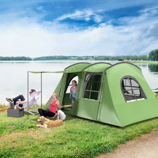 OUTSUNNY 3-4 Man Tunnel Tent with Sewn in Floor, 3000mm Waterproof in Green Green Unisex