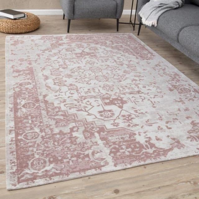 THE RUGS Washable Rugs for Living Room Kitchen Bedroom Vintage Design Pink Machine Washable Area Rugs & Runners 6962 Size: 80cm x 300cm Pink Unise