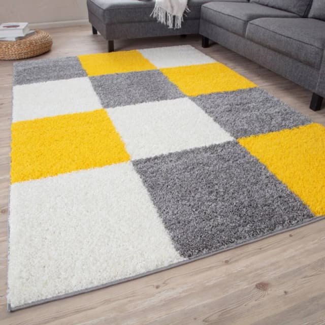 THE RUGS Fluffy & Soft Shaggy Rugs Living Room Rug in Yellow - Elegant Geometric Design Carpets For Bedrooms & Kitchen 381 Size: 180cm x 270cm Y