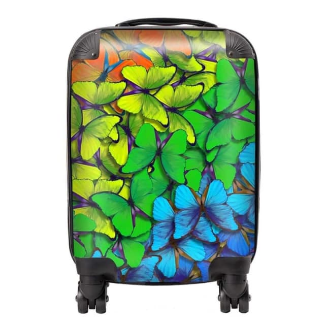 Warren Reed - Designer Multicoloured Butterfly Pattern Suitcase in Green Size: Large Green Unisex Large