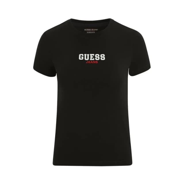 Guess Slim ribbed embroidered T-Shirt For Her Guess Noir Female L