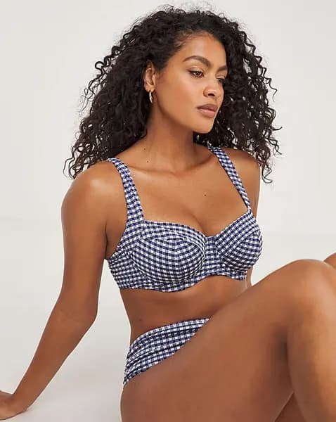 Panache Panache Olivia Full Cup Wired Bikini Top Navy Gingham Female 32D LO95212