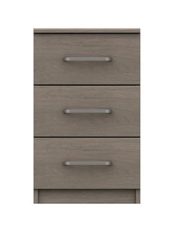 One Call Reims 3 Drawer Bedside Ready Assembled Beige Grey Oak, Brown MNBGOB3