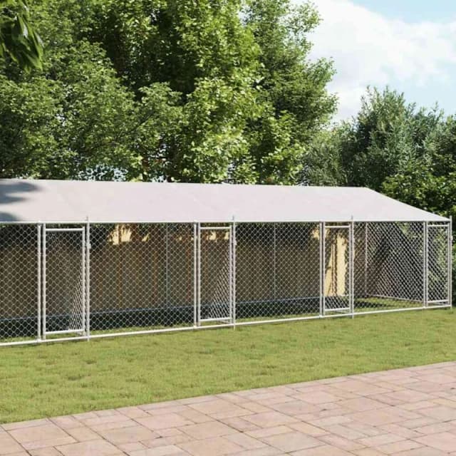 VIDAXL Dog Cage with Roof and Doors Grey 10x2x2 m Galvanised Steel Vidaxl 3209566