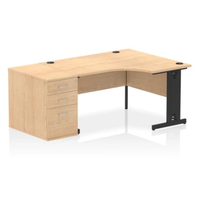 Impulse Impulse 1400mm Right Crescent Office Desk Maple Top Black Cable Managed Leg Workstation 800 Deep Desk High Pedestal IWSRC148BCMMPE