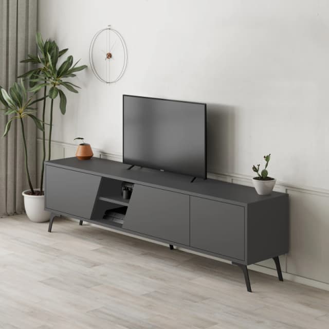 Decortie Fiona' Modern TV Unit Multimedia Centre 180cm in Dark Grey Size: 2 Pack Dark Grey Unisex 2 Pack