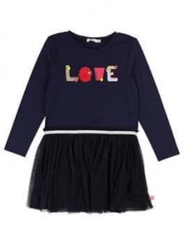 Billieblush Girls Pom Pom Mesh Tutu Dress - Navy