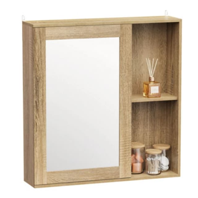 VonHaus Wall Mounted Oak Wood Effect Bathroom Mirror Cabinet Bronze unisex