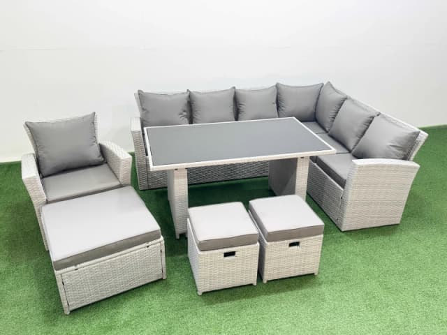 Fimous Outdoor Garden Furniture Sets 10 Seater Wicker Rattan Corner Sofa Sets in Light Grey Light Grey Unisex
