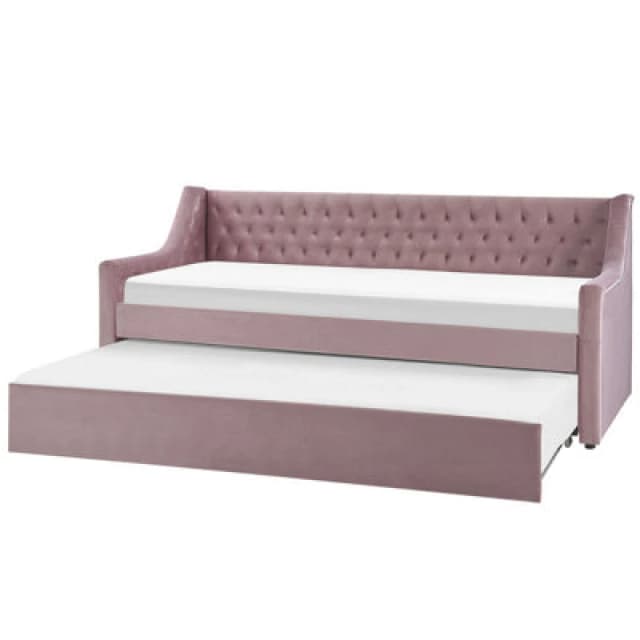 Beliani Trundle Bed Velvet Montargis 90 X 200 Cm (Eu Single) Pink