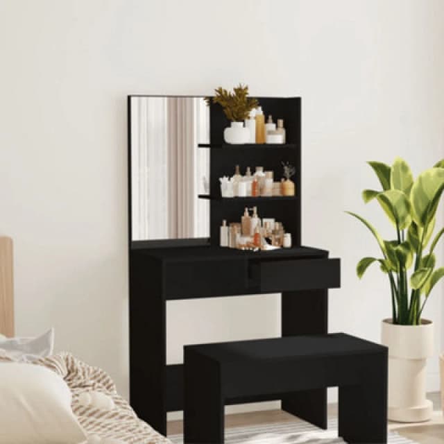 Vidaxl Dressing Table With Mirror Black 74.5X40X141 Cm, Black 802805