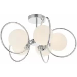 Loops - Semi Flush Ceiling Light Chrome Plate & Opal Glass 5 x 3W LED G9 Dimmable