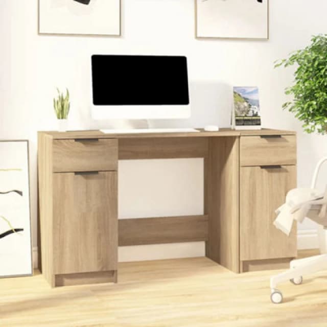 Vidaxl Desk With Side Cabinet Sonoma Oak Engineered Wood, Brown 3115910