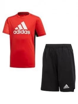 Adidas Junior Boys Tee And Short Set - Red Black
