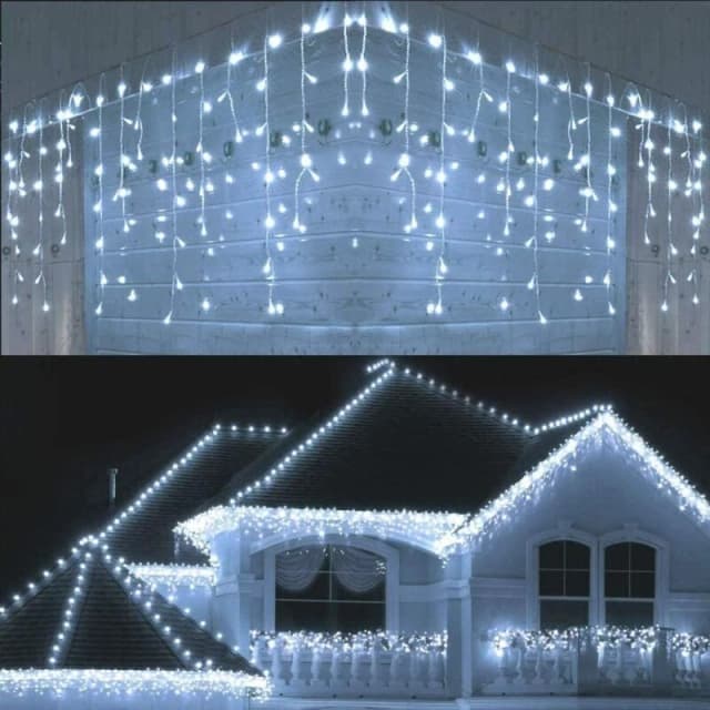 Shatchi 720 Cool White ICICLE LEDs Clear Cable with 8 Effects Multifunction Auto Memory Indoor/Outdoor Christmas White