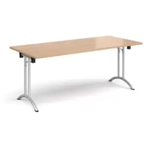 Rectangular folding leg table with silver legs and curved foot rails 1800mm x 800mm - beech