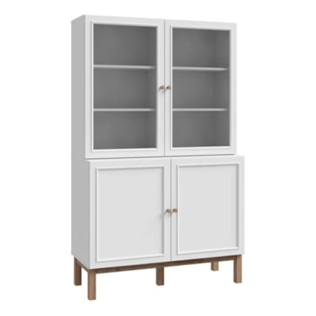Furniture To Go Wensley Display Cabinet With 2 Doors And 2 Glass Doors In Light Grey And Oak