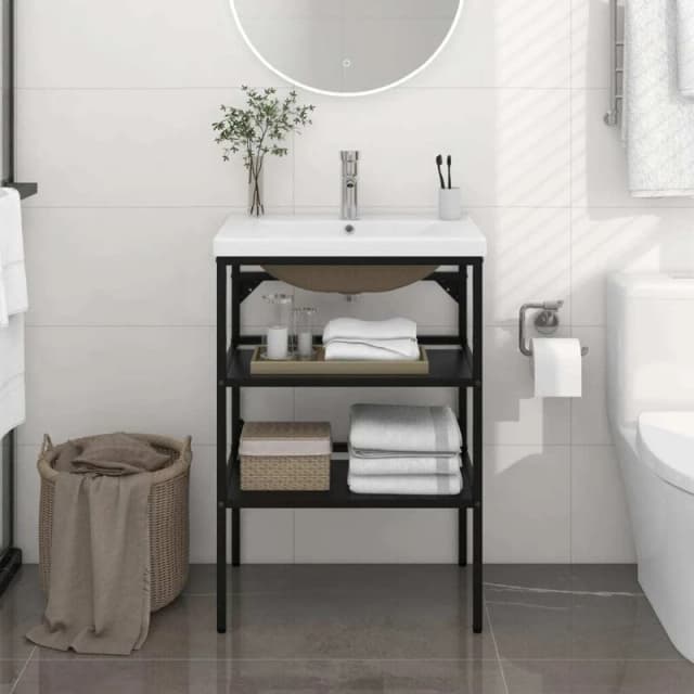 VIDAXL Bathroom Washbasin Frame with Built-in Basin Black Iron vidaXL 8720286970263
