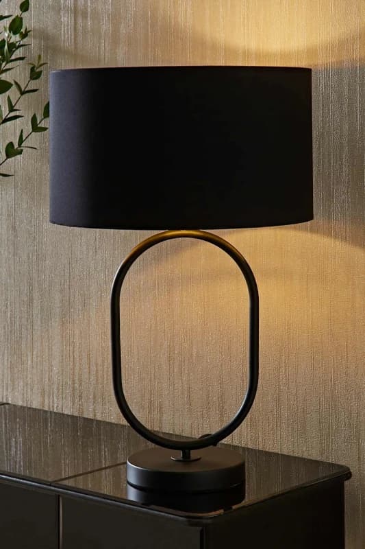 ValueLights ValueLights Antonia Black and Metallic Gold Drum Shade Matte Black Oval Table Lamp Black One Size Unisex 5059406064975