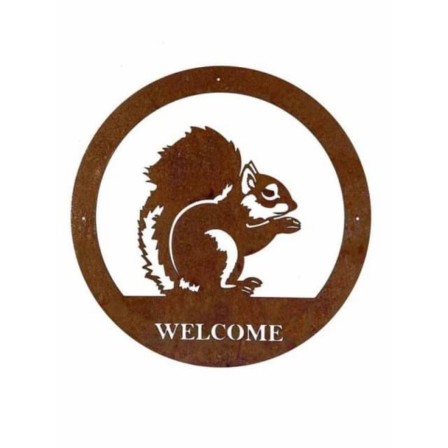 Poppyforge Squirrel Welcome Wall Art - Large - Steel - W49.5 x H49.5cm - BM/RtR in Brown Brown Unisex