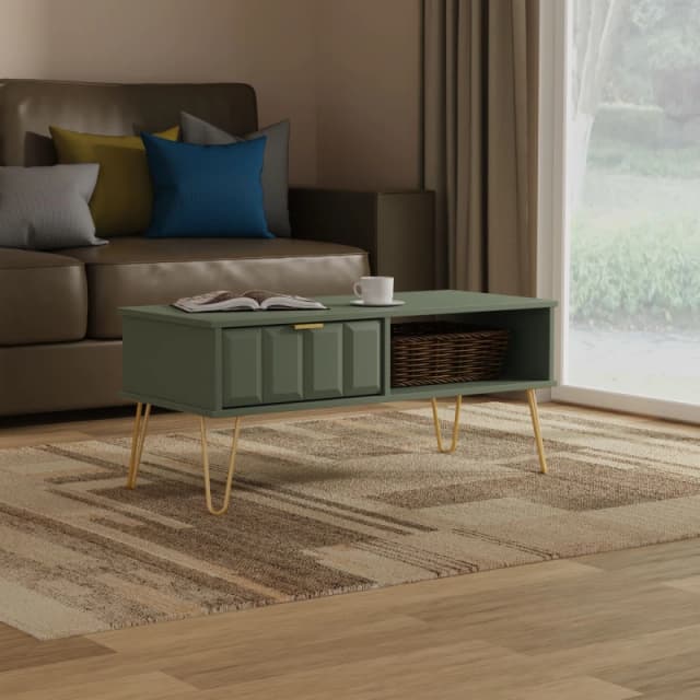 Welcome Furniture Ltd Cube 1 Drawer Coffee Table in Reed Green - Ready Assembled, Green CUF231RGRG