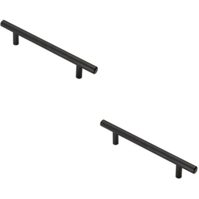 Loops 2x T Bar Cupboard Pull Handle 188 x 12mm 128mm Fixing Centres Matt Black unisex