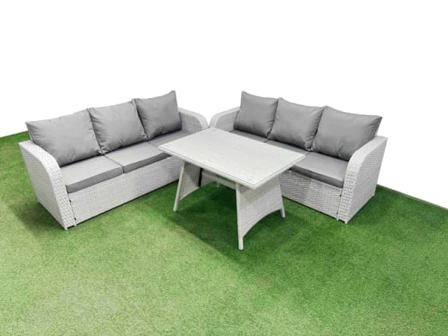 Fimous Rattan High Back Lounge Sofa Set with 3 Seater Sofa in Light Grey Light Grey Unisex