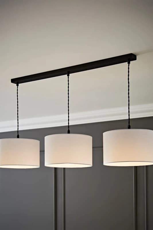 ValueLights ValueLights Reni Fabric Drum Shade 3 Drop Bar Matte Black Diner Ceiling Pendant Light in White White One Size Unisex 5059406063169