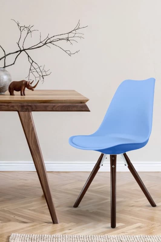Fusion Living Soho Plastic Dining Chair with Pyramid Dark Wood Legs Light Blue