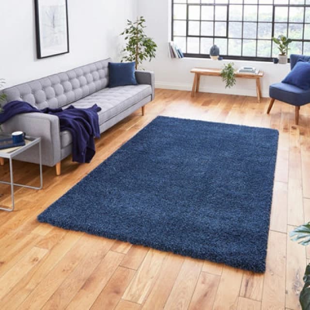 (80x150cm) Sierra 9000 Shaggy Rugs in Dark Blue High Dense Soft Polypropylene Mats