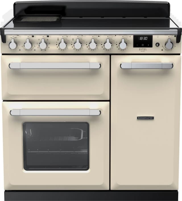 Rangemaster Estel Deluxe ESDL90EIPPCR/CM1 90cm Electric Range Cooker with Induction Hob - Cream / Chrome - A/A Rated