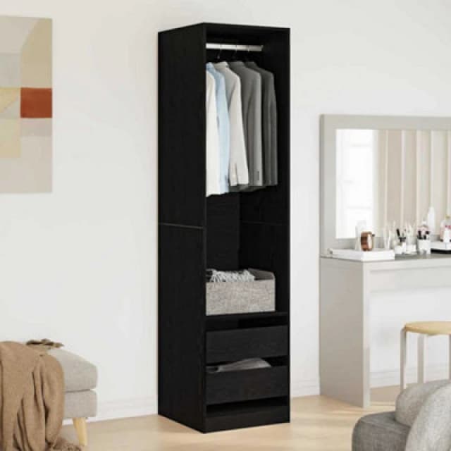 Vidaxl Wardrobe With Drawer Black Oak 50 X 50 X 200 Cm Engineered Wood