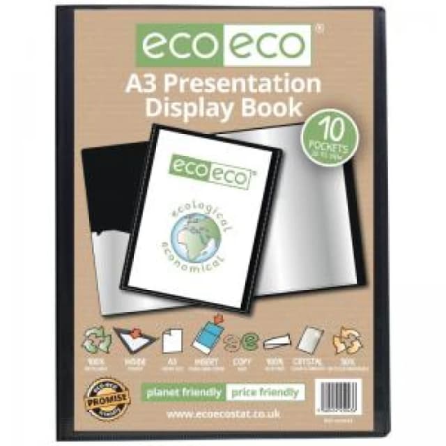 Eco Eco 50% Recycled Presentation Display Book 10 Pockets A3 Black eco043-S