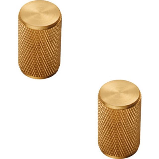 Loops 2x Knurled Cylindrical Cupboard Door Knob 18mm Dia Satin Brass Cabinet Handle Metallics unisex