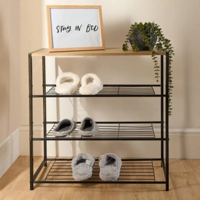 OHS OHS Manhattan 4 Tier Metal Frame Freestanding Shelf Storage Shoe Organiser in Natural Natural One Size Unisex 5027434198443
