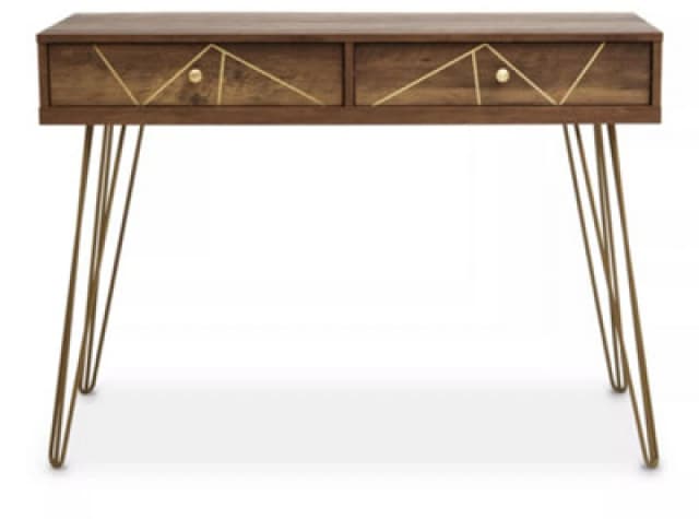 Premier Housewares Compact And Versatile Console Table, Ample Storage Metallic Furniture, Timeless Design Hallway Table Natural