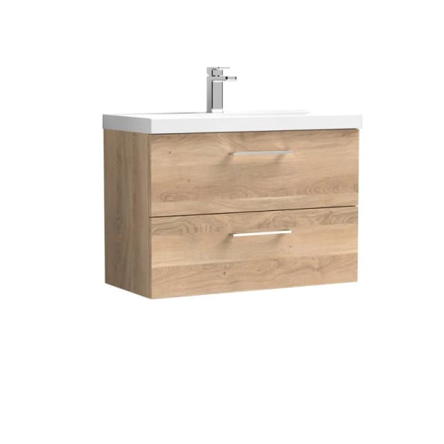 Balterley Bathroom Wall Hung 2-Drawer Vanity & Basin, Bleached Oak, 800mm in Brown Brown Unisex
