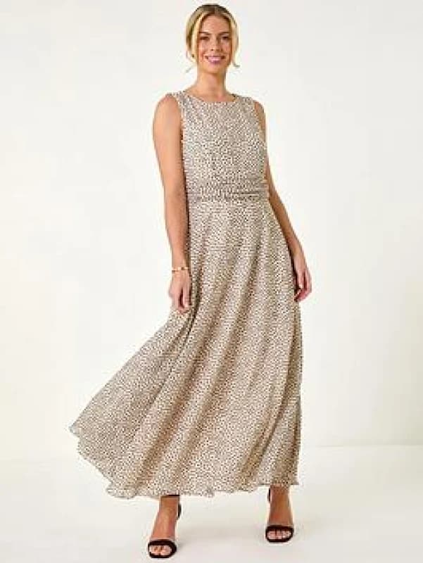 Roman Womens Petite Spot Print Ruched Waist Midi Dress in Ivory Size: 18 Ivory Female 18