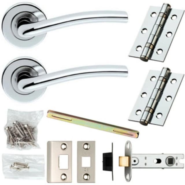 Loops Door Handle & Latch Pack Chrome Modern Raised Slim Bar on Screwless Round Rose Multi