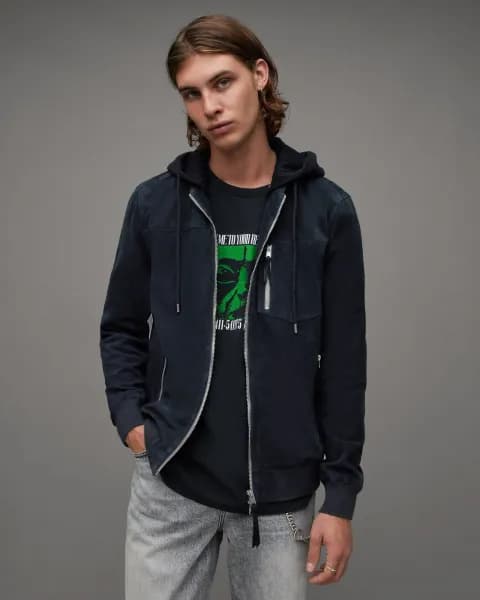 AllSaints Kairo Removable Hood Suede Bomber Jacket