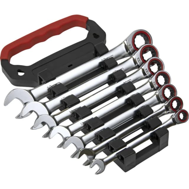 Loops 7pc PREMIUM Combination Ratchet Spanner Set - 12 Point Metric Socket Hardened Multi